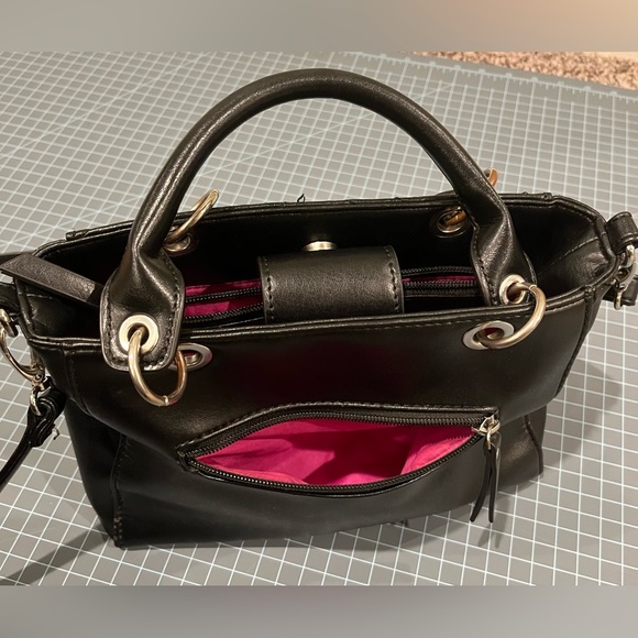 Nicole Miller black faux leather chevron satchel purse - Picture 10 of 16